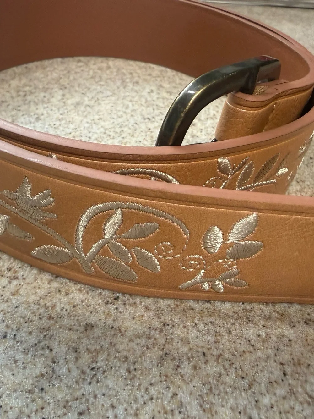 Tan Embroidered Leather Women's Belt